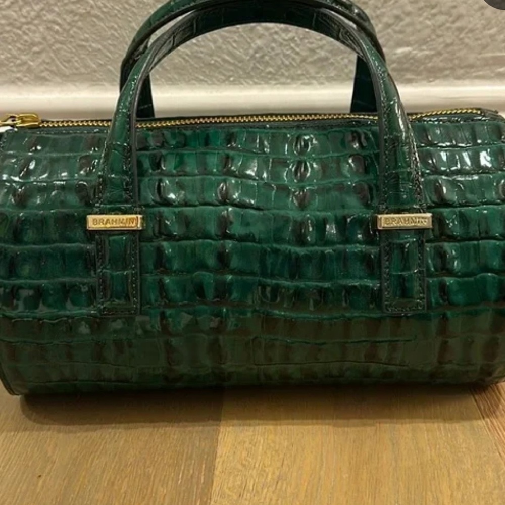 NWT Brahmin Green Croc-Embossed Satchel Crossbody - Picture 2 of 7